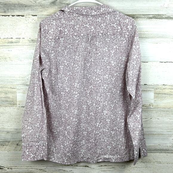 Eddie Bauer Women’s Large Lavender Floral Lightweight Cotton Long Sleeve Blouse - Picture 2 of 6
